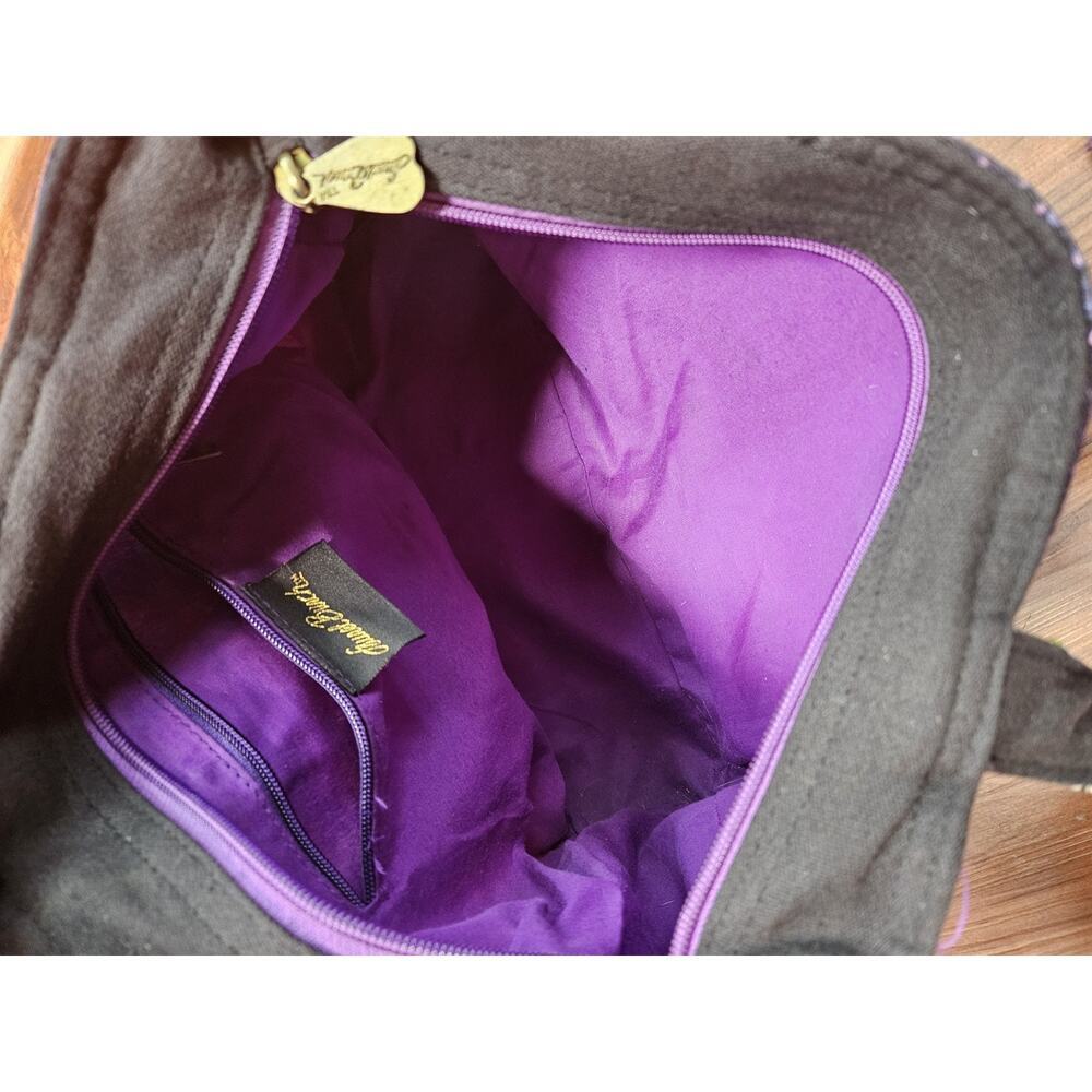 Laurel Burch Cat Print Tote Handbag Purse Zip Top Purple Lining - Picture 5 of 7